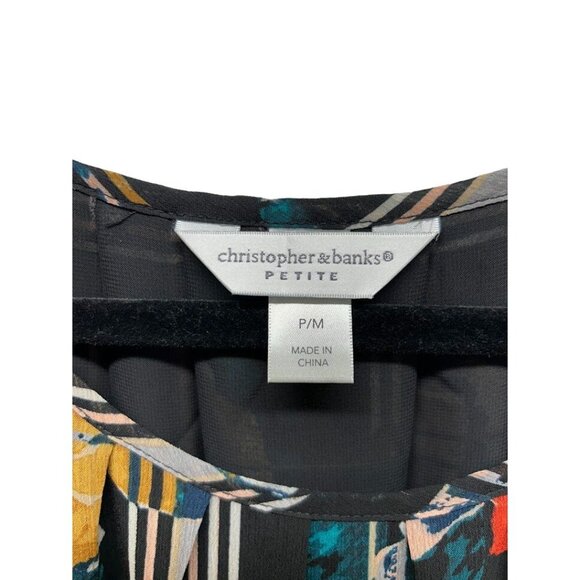 Christopher & Banks Women's Petite Blouse Abstract Print P/M - Picture 4 of 8
